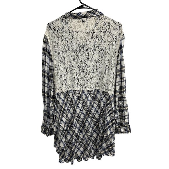 Jessica Simpson Womens Plaid Button-Up Blouse Lace Insert Sz 3X - Picture 2 of 9